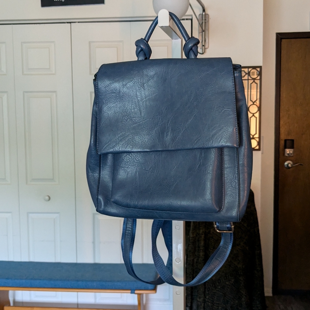 Vegan Leather Blue Backpack Purse